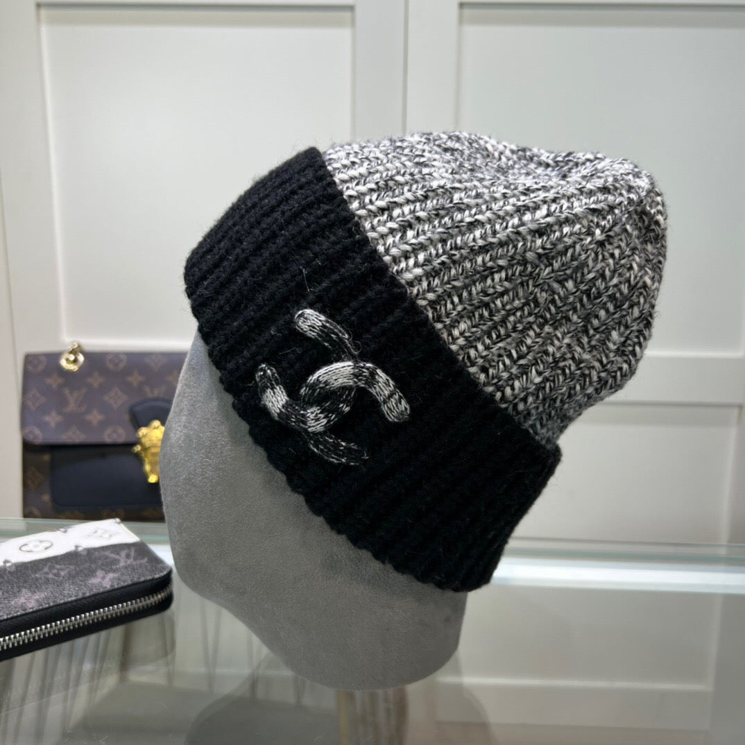 Bonnet chiné noir et blanc