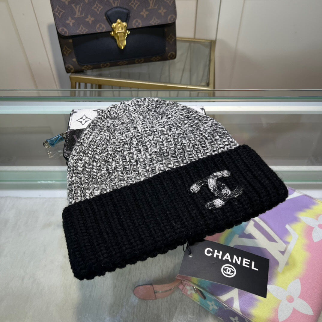 Bonnet chiné noir et blanc