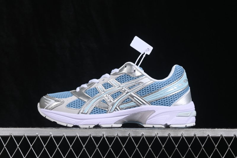 Baskets running argentées et bleu clair pour homme