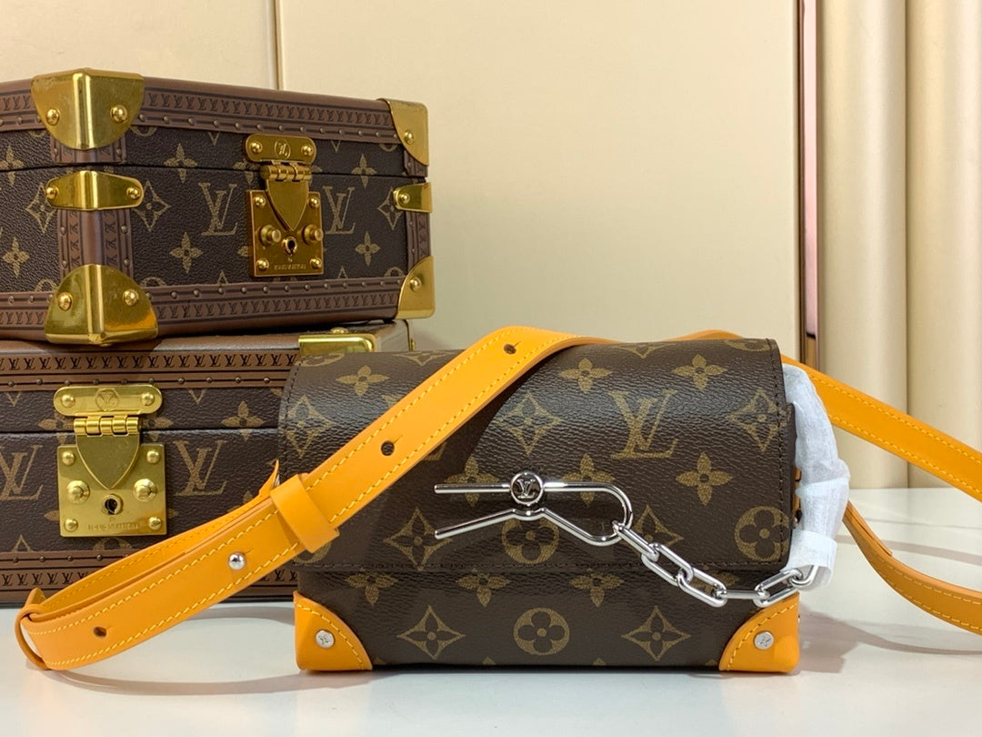 Sac marron à motif et sangle orange pour femme
