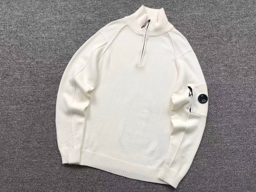 Pull demi-zip blanc pour homme