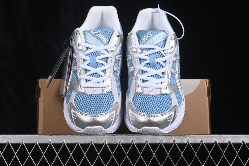 Baskets running argentées et bleu clair pour homme