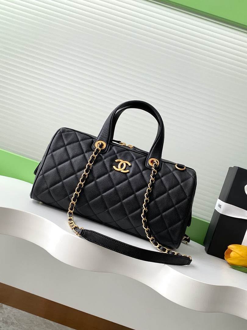 Sac bowling matelassé noir pour femme