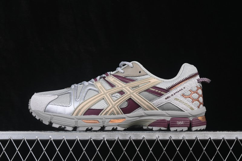 Baskets running argentées et bordeaux pour homme