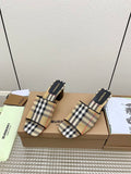 Mules à carreaux beiges pour femme
