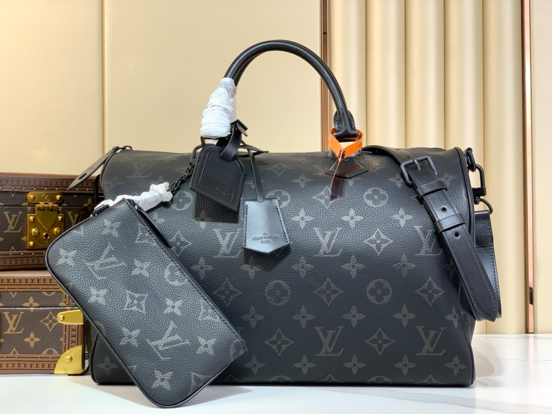 Grand sac de voyage noir à motif